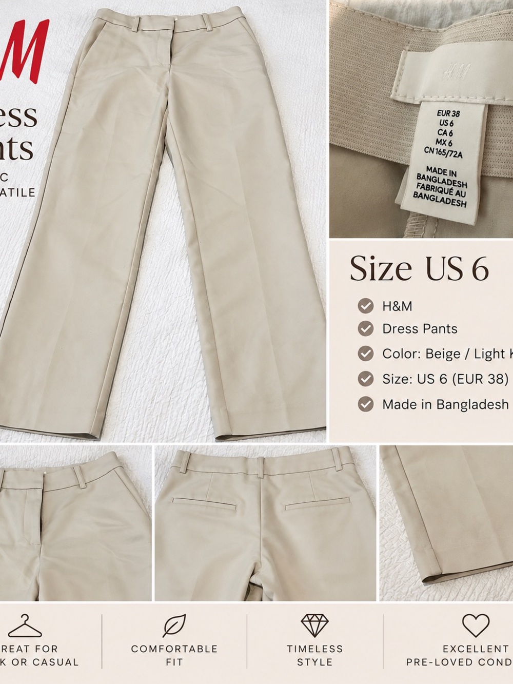 H&M Beige Cream Dress Pants Straight Leg β Size 6